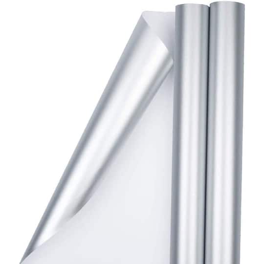 JAM Paper Silver Foil Christmas Wrapping Paper, 2ct.